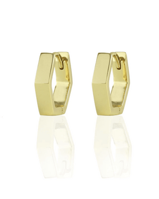 Kris Nations Jewelry 18K Vermeil Hexagon Hinged Huggie Hoop Earrings in 18K Gold Vermeil