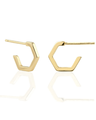 Kris Nations Jewelry 18K Gold Vermeil Hexagon Huggie Hoop in 18K Gold