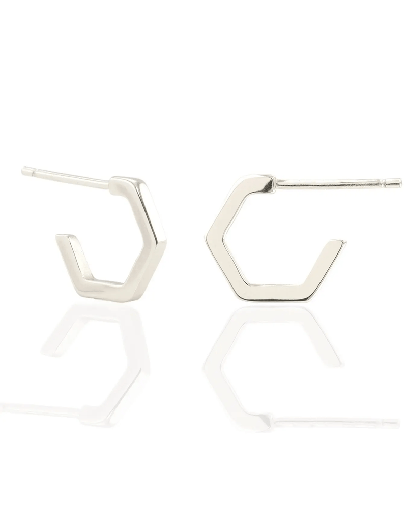 Kris Nations Jewelry Sterling Silver Hexagon Huggie Hoop in Sterling Silver