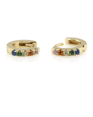 Kris Nations Jewelry Rainbow/18K Vermeil Huggie Hoop Earrings in Rainbow & 18K Gold Vermeil