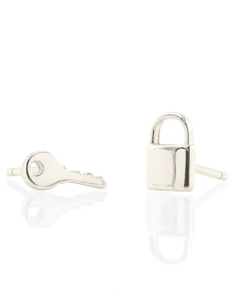 Ralph Lauren Lauren Ralph Lauren 2-Pc. Set Heart Lock & Key Stud Earrings  in Sterling Silver | CoolSprings Galleria