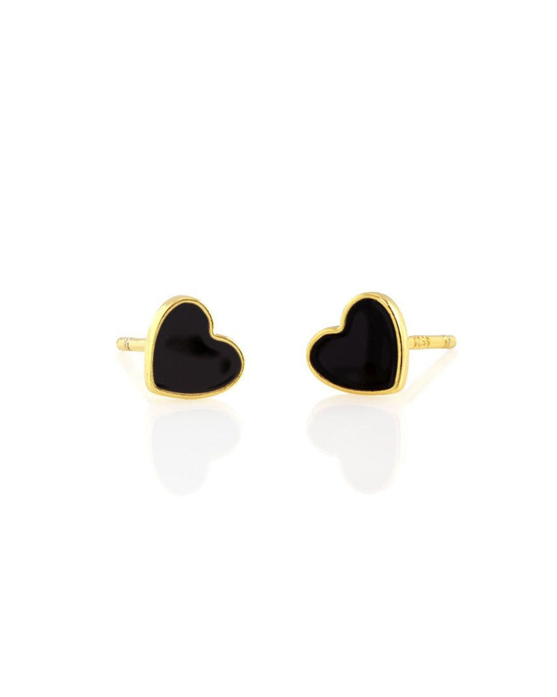 Kris Nations Jewelry Gold / Black Petite Heart Studs in Black