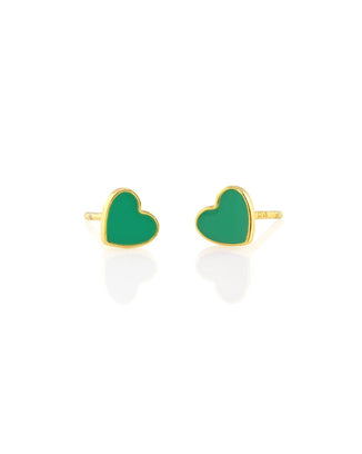 Kris Nations Jewelry Gold / Emerald Green Petite Heart Studs in Emerald Green