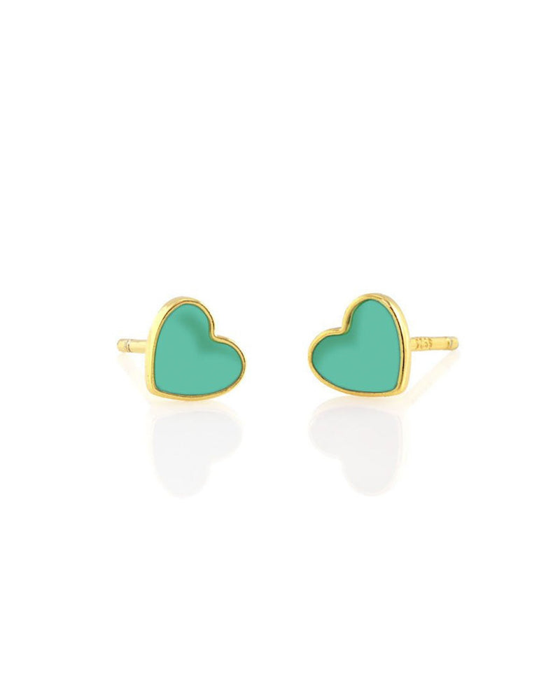 Kris Nations Jewelry Gold / Turquoise Petite Heart Studs in Turquoise