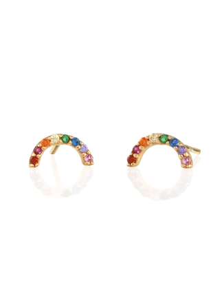 Kris Nations Jewelry Gold Rainbow Arc Gold and Crystal Stud Earrings