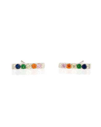 Kris Nations Jewelry Silver / O/S Rainbow Bar Dash Pave Stud in Silver