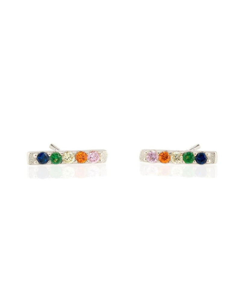 Kris Nations Jewelry Silver / O/S Rainbow Bar Dash Pave Stud in Silver