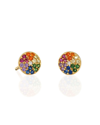 Kris Nations Jewelry Gold Round Rainbow Crystal Stud Earrings