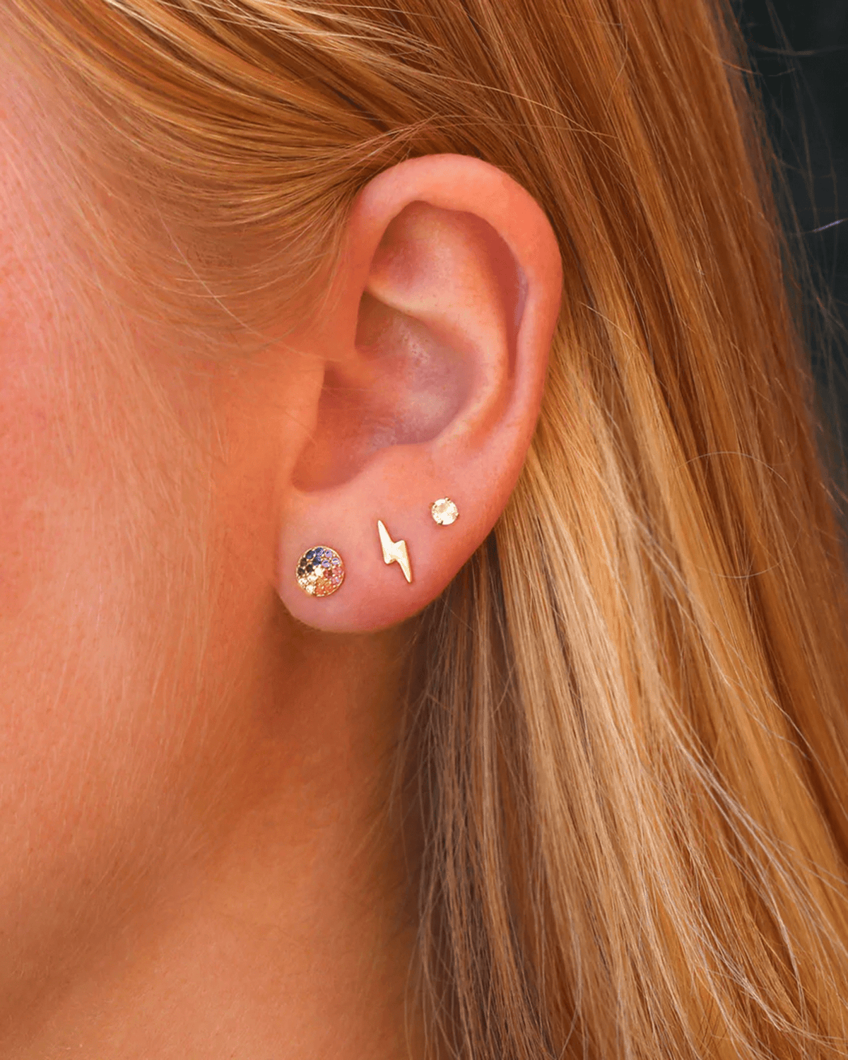 Kris Nations Jewelry Gold Round Rainbow Crystal Stud Earrings