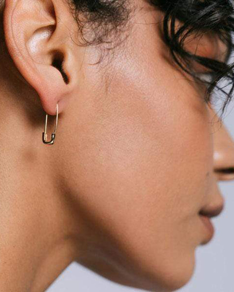 Kris Nations Jewelry O/S / Gold Safety Pin Hoops in Gold