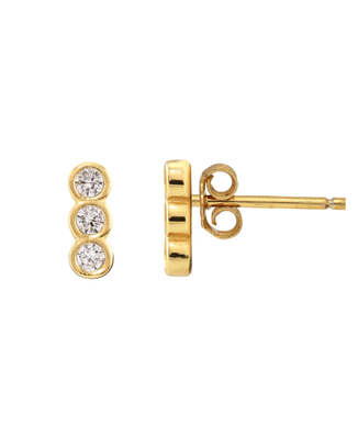 Kris Nations Jewelry Gold Triple Bezel Crystal Stud Earrings in Gold & Crystal