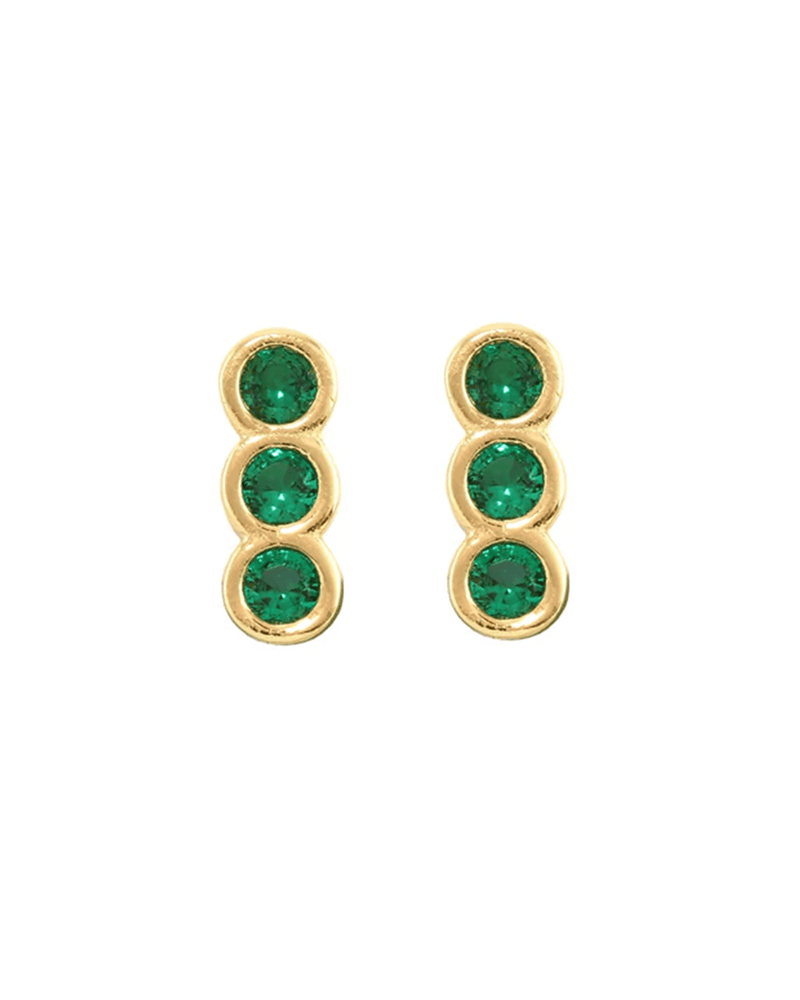 Kris Nations Jewelry Gold Triple Bezel Crystal Stud Earrings in Gold & Emerald
