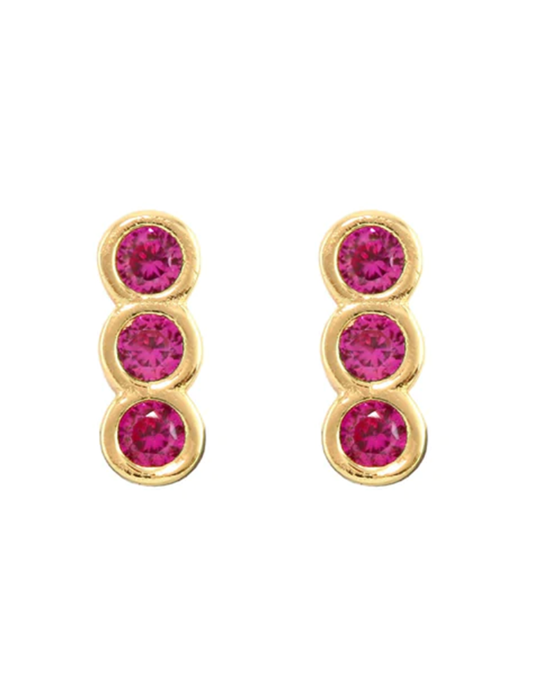 Kris Nations Jewelry Gold Triple Bezel Crystal Stud Earrings in Gold & Ruby