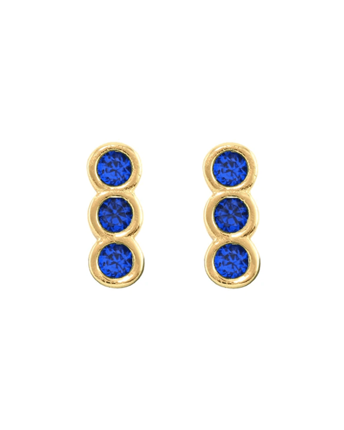 Kris Nations Jewelry Gold Triple Bezel Crystal Stud Earrings in Gold & Sapphire