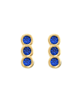 Kris Nations Jewelry Gold Triple Bezel Crystal Stud Earrings in Gold & Sapphire