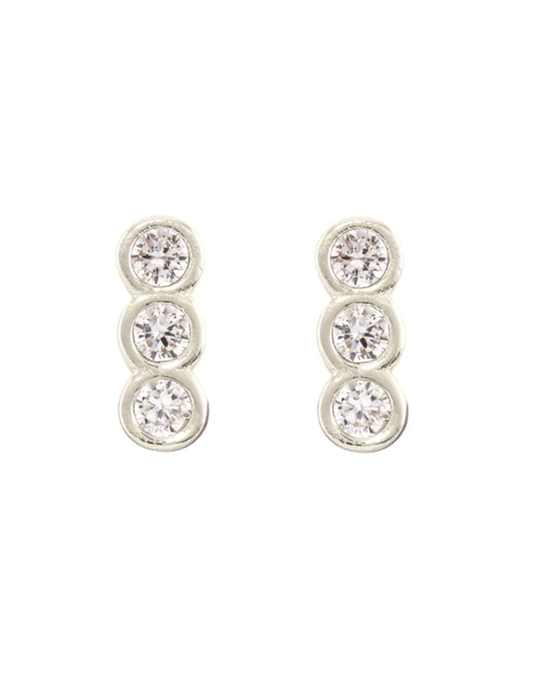 Kris Nations Jewelry Silver Triple Bezel Crystal Stud Earrings in Silver & Crystal