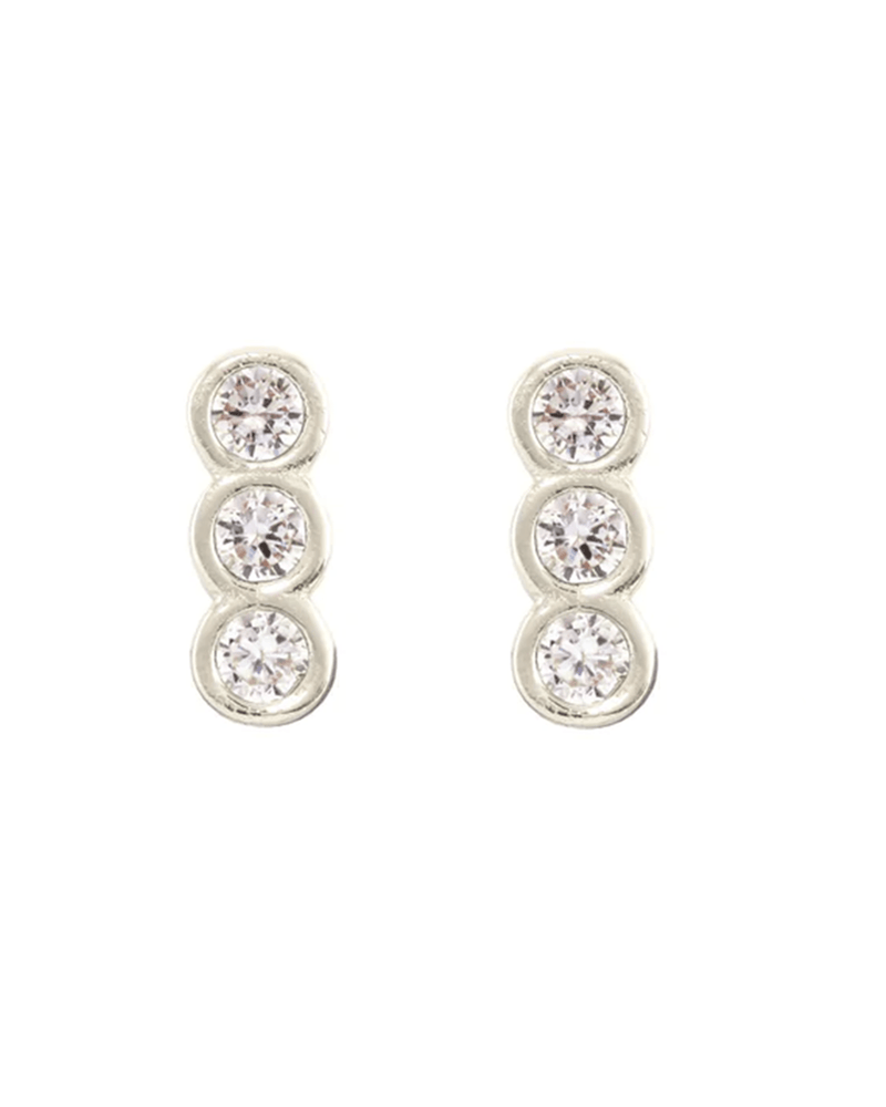 Kris Nations Jewelry Silver Triple Bezel Crystal Stud Earrings in Silver & Crystal