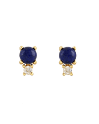 Kris Nations Jewelry Gold Two Stone Stud Earrings with Lapis and White Topaz
