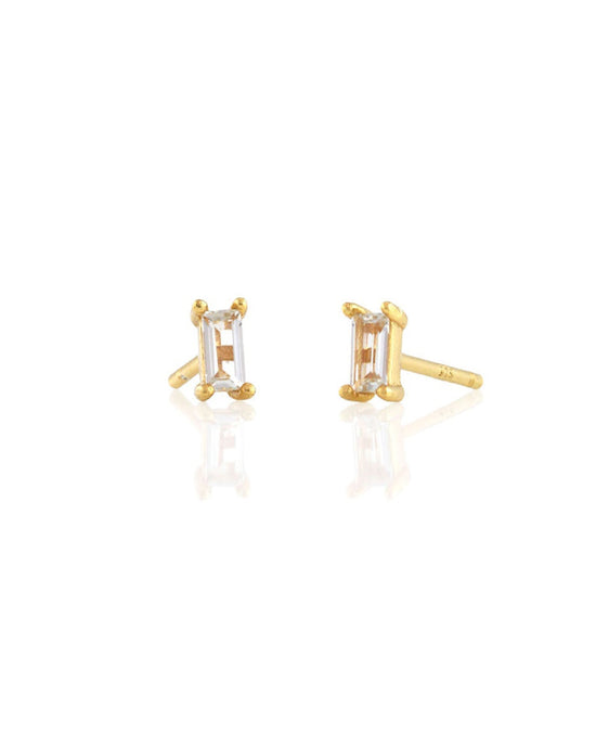 Kris Nations Jewelry 18K Gold Vermeil White Topaz Baguette Stud in Gold