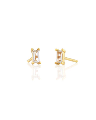 Kris Nations Jewelry 18K Gold Vermeil White Topaz Baguette Stud in Gold