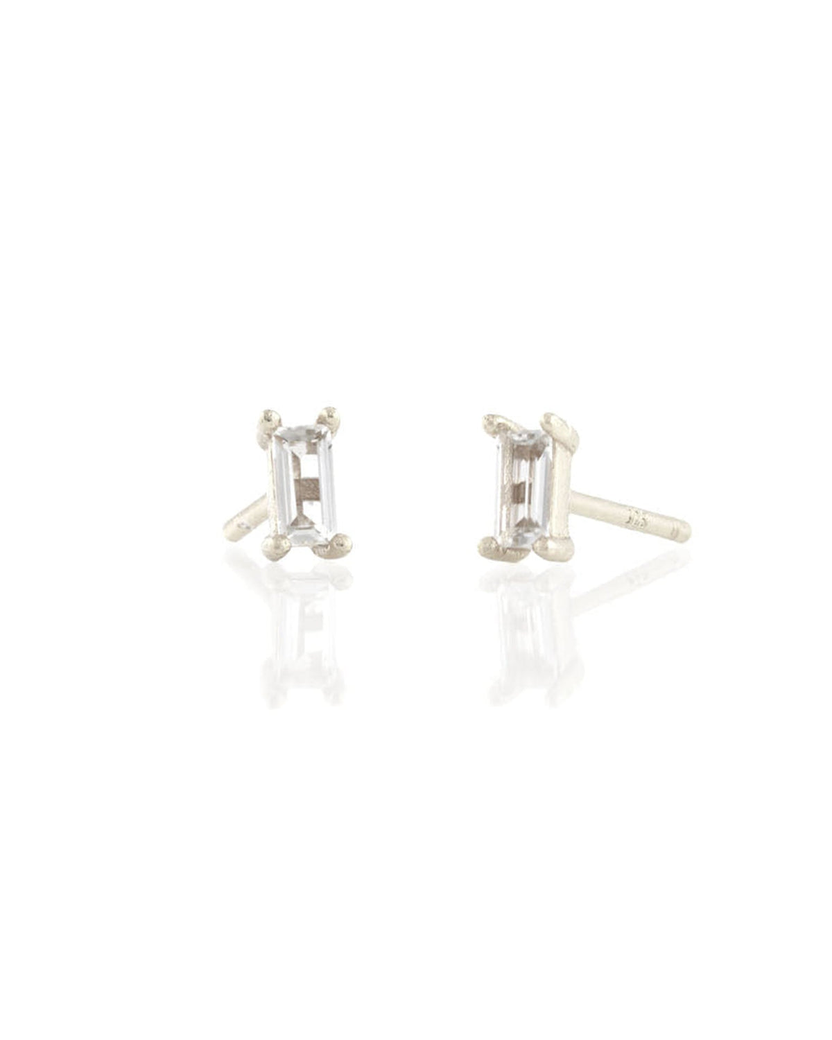 Kris Nations Jewelry Sterling Silver White Topaz Baguette Stud in Silver