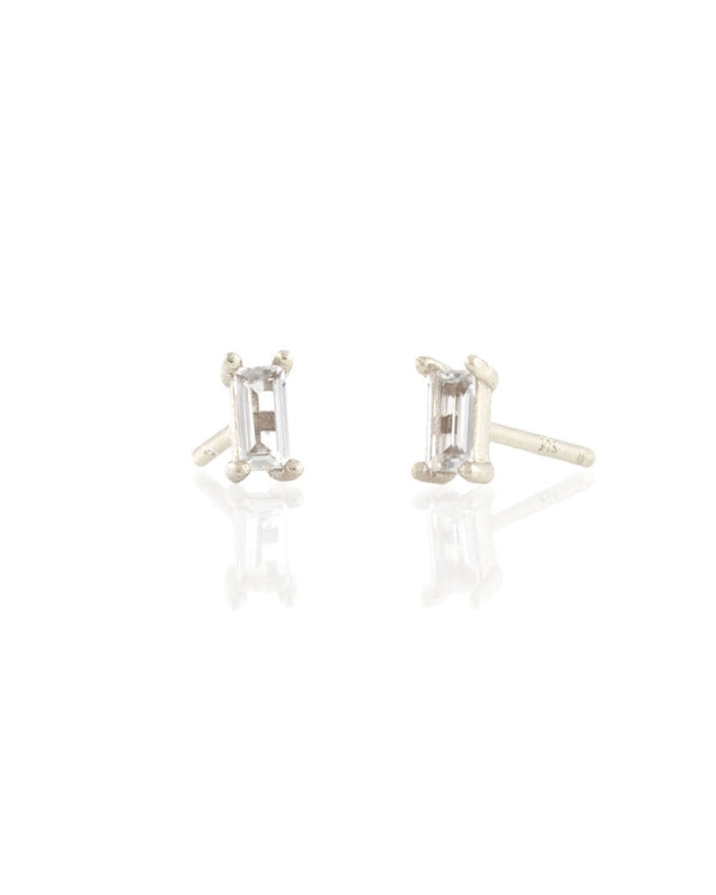 Kris Nations Jewelry Sterling Silver White Topaz Baguette Stud in Silver