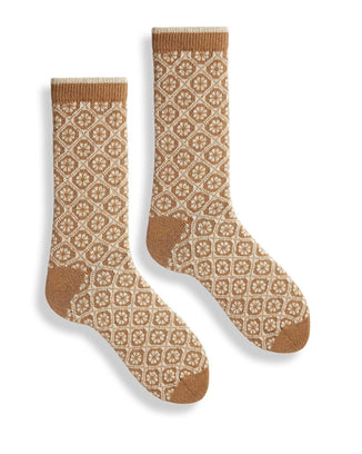lisa b. Accessories Camel Medallion Crew Socks in Camel