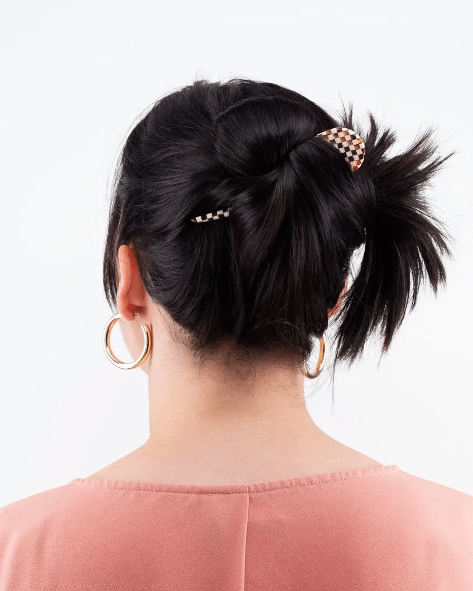 French Hair Pin in Tortoise Checker