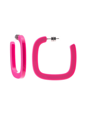 Machete Jewelry Neon Pink Midi Square Hoops in Neon Pink