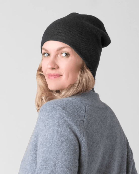 Margaret O'Leary Double Cashmere Beanie in Black 