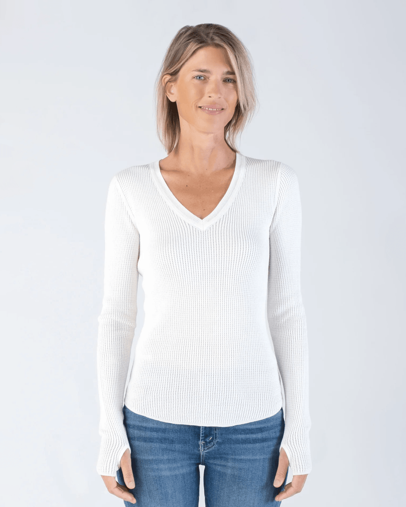 Margaret O'Leary Clothing Shirttail Waffle Crew in Milk