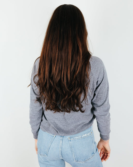 Milo in Maine Script Maine Raglan Pullover in Athletic Grey 