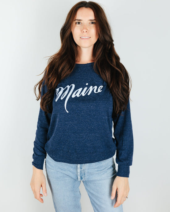 Milo in Maine Script Maine Raglan Pullover in Navy 