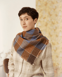 Mois Mont Accessories Parisian Blue No 621 Large Plaid Wool Sqr Scarf in Parisian Blue