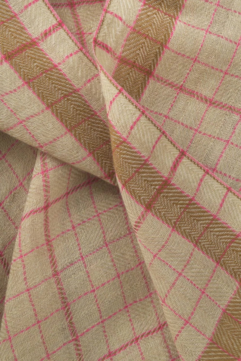 Mois Mont Accessories Natural No 622 Wool Check Square Scarf in Natural