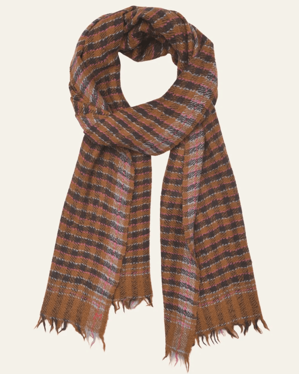 Mois Mont Accessories Coffee No 643 Wool Plaid Scarf in Coffee