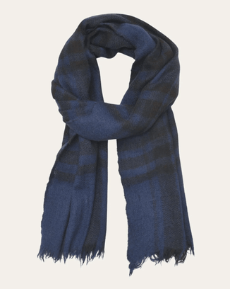 Mois Mont Accessories Navy Blue No 644 Wool Plaid Scarf in Navy Blue
