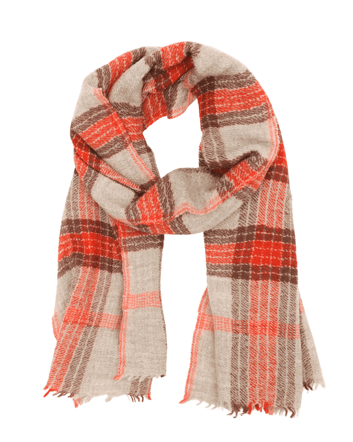 Mois Mont Accessories Pimento Wool Varried Plaid Scarf in Pimento