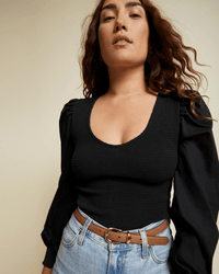 Nation LTD Clothing Della Smocked Combo Tee in Jet Black