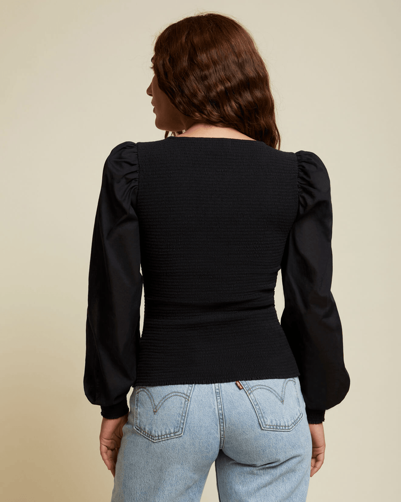 Nation LTD Clothing Della Smocked Combo Tee in Jet Black