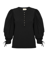 Nation LTD Clothing Dixie Poplin Sleeve Henley in Jet Black