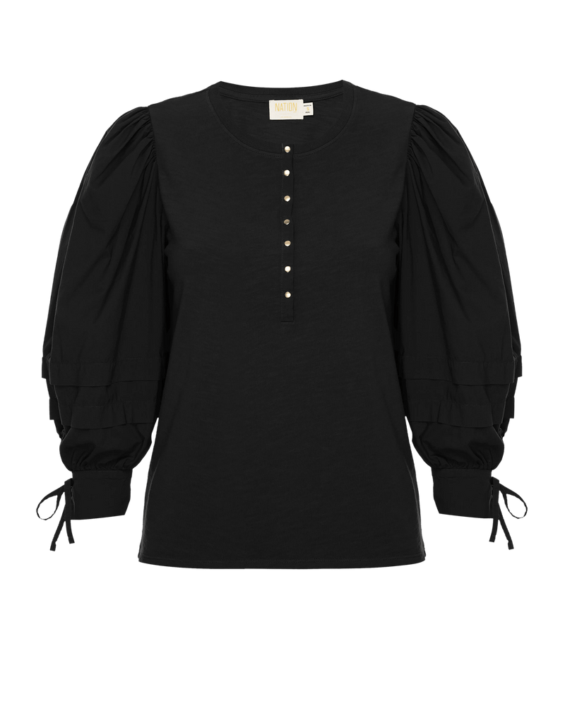 Nation LTD Clothing Dixie Poplin Sleeve Henley in Jet Black
