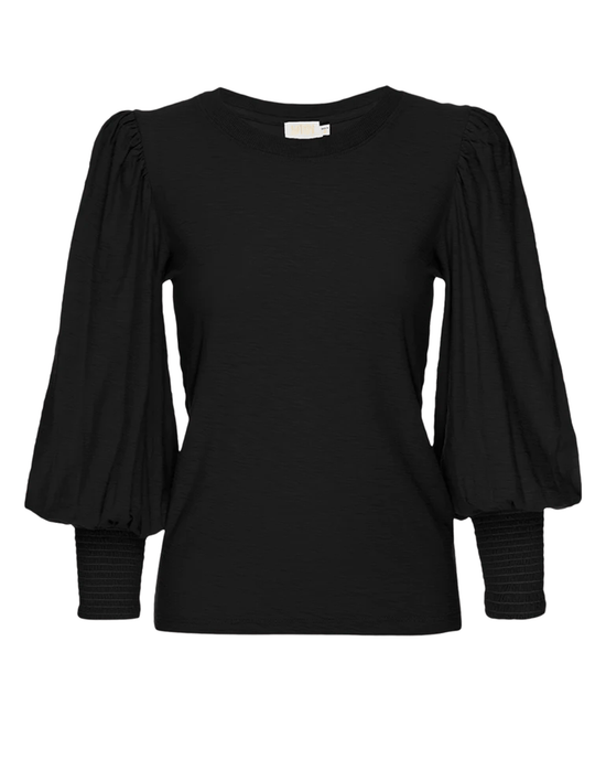 Nation LTD Loren Smocked Peasant Tee in Jet Black 