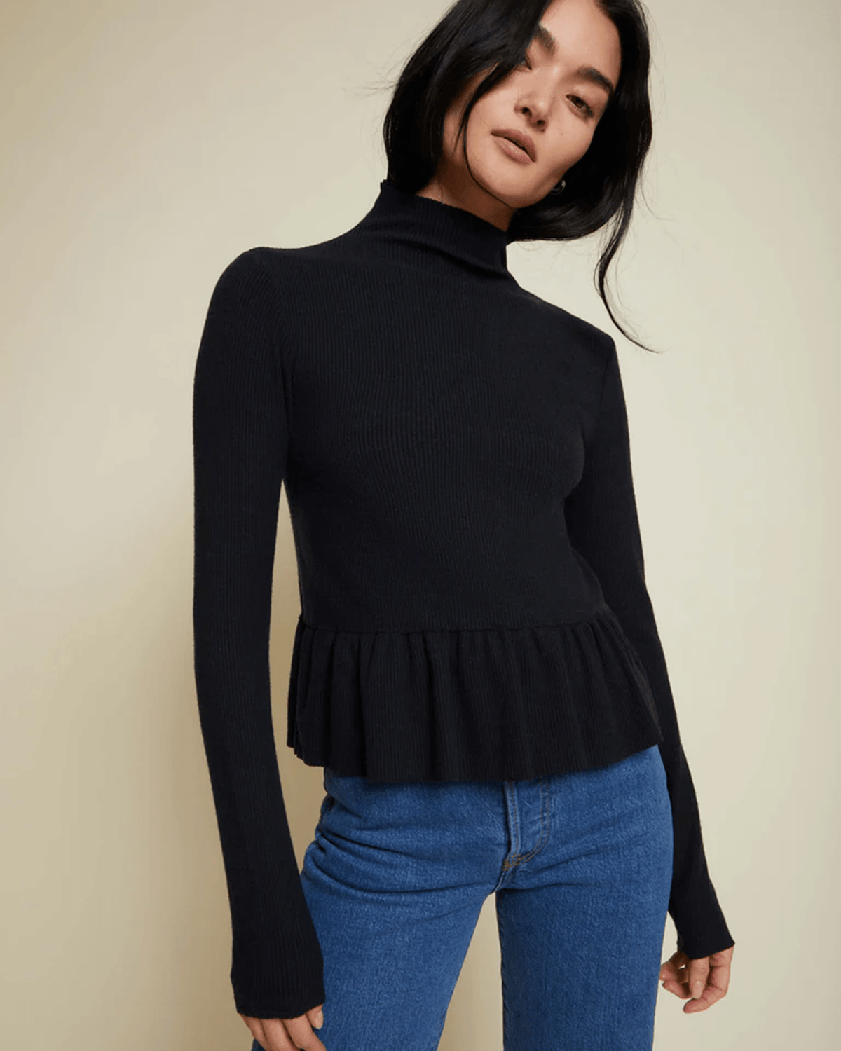 Nation LTD Clothing Raya Peplum Turtleneck in Jet Black