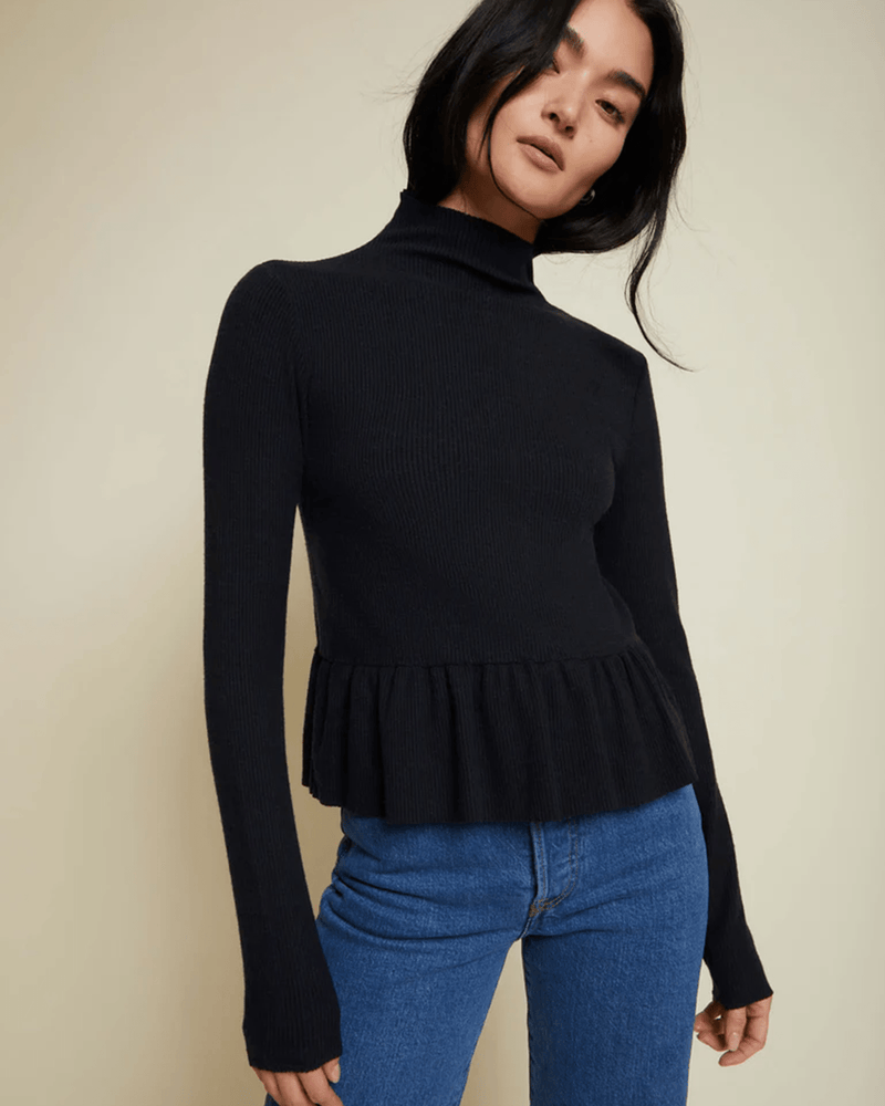 Nation LTD Clothing Raya Peplum Turtleneck in Jet Black