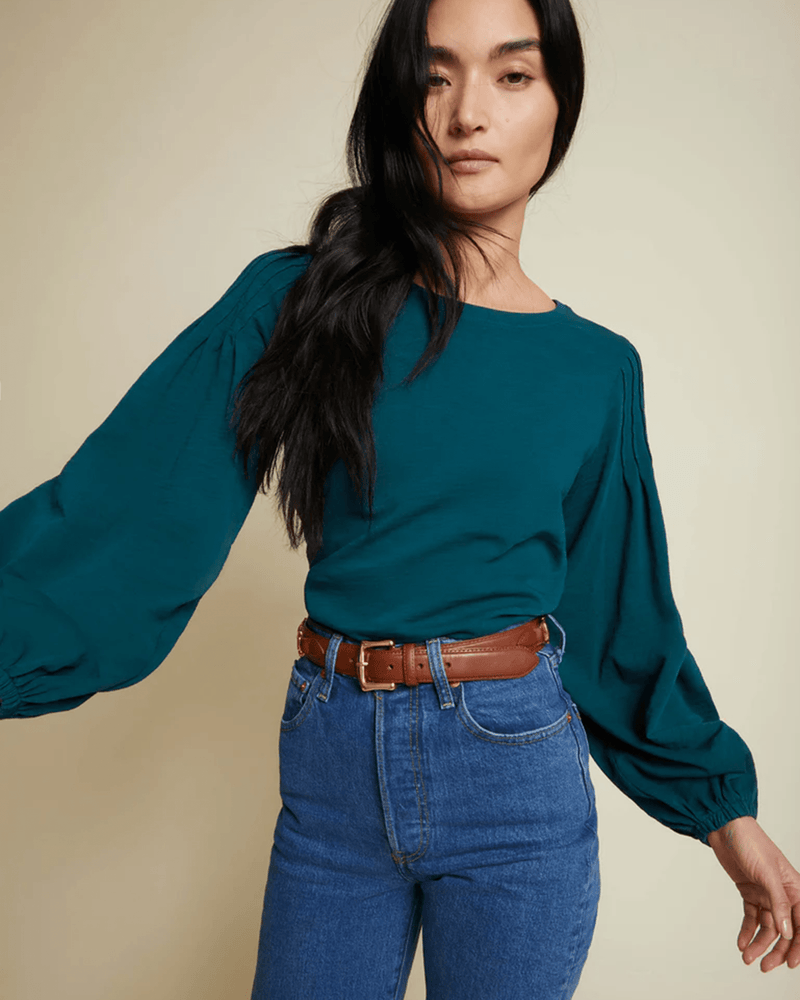 Nation LTD Clothing Sabine Crew w/ Shoulder Detail in Deep Teal
