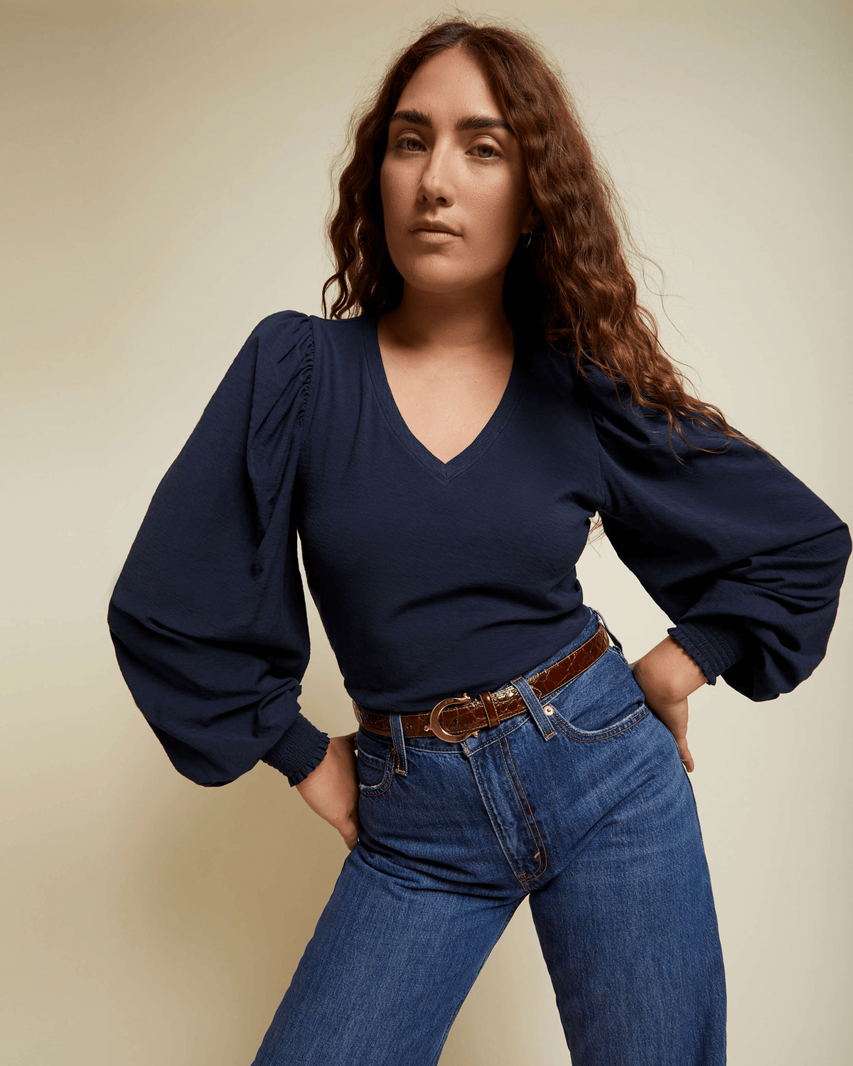 Nation LTD Clothing Tabitha Full Sleeve V Neck in Night Horizon