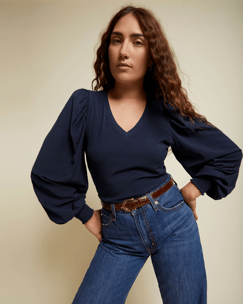 Nation LTD Clothing Tabitha Full Sleeve V Neck in Night Horizon