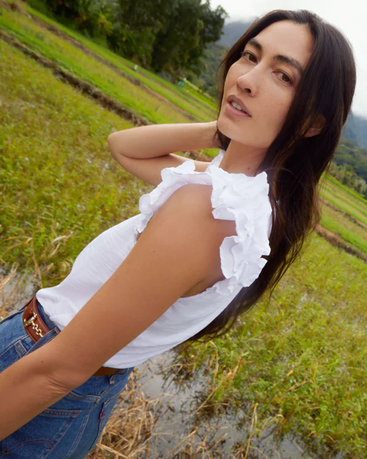 Nation LTD Clothing Valentina Ruffled Tank in Optic White