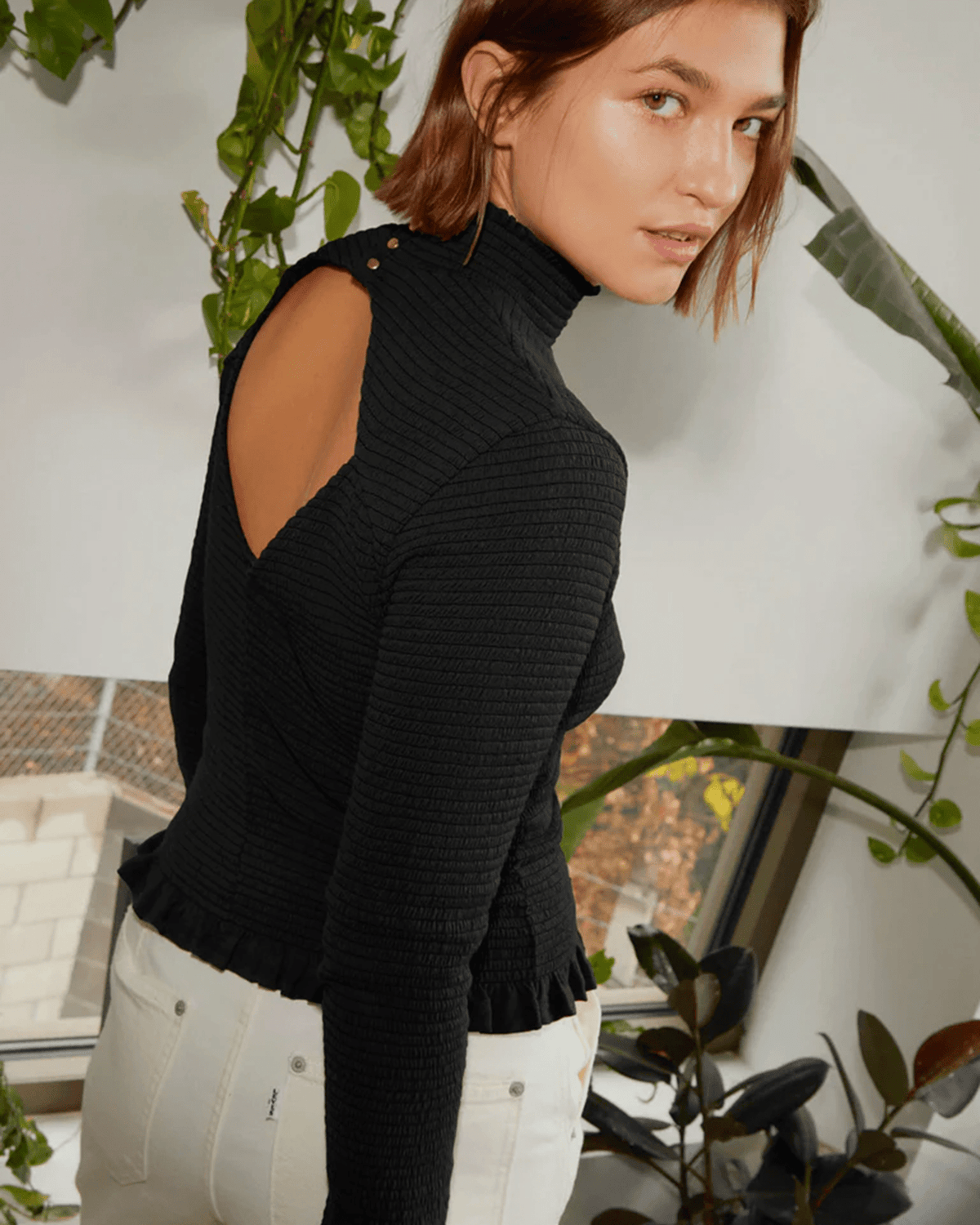 Nation LTD Clothing Yael Open Back Turtleneck in Black